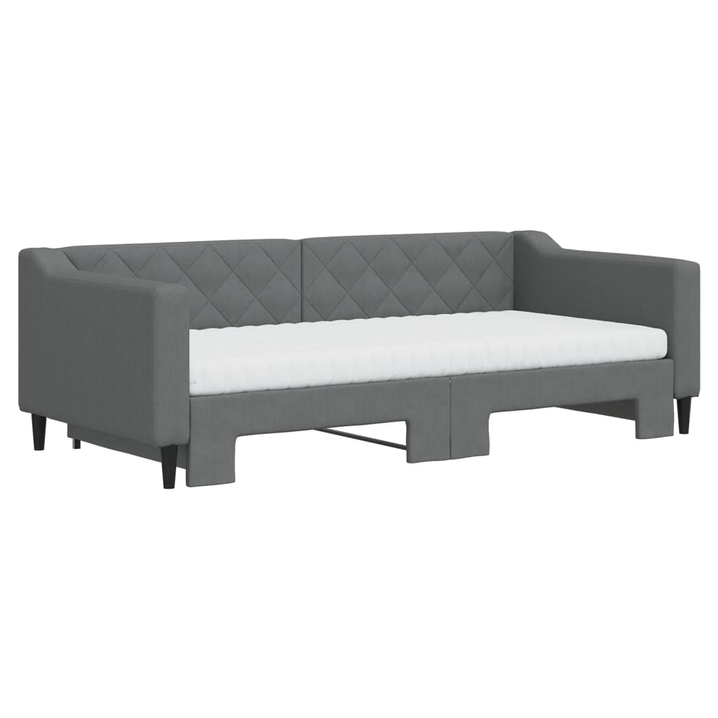 vidaXL Daybed with Trundle and Mattresses Dark Grey 90x190 cm Fabric 3