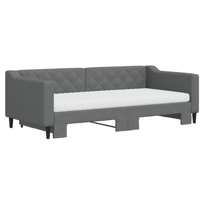 vidaXL Daybed with Trundle and Mattresses Dark Grey 90x190 cm Fabric 3
