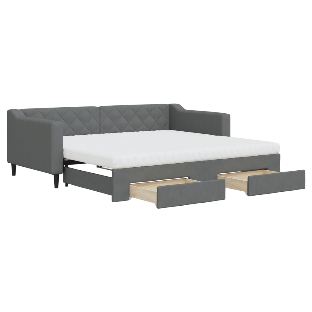 vidaXL Daybed with Trundle and Drawers Dark Grey 90x190 cm Fabric 2