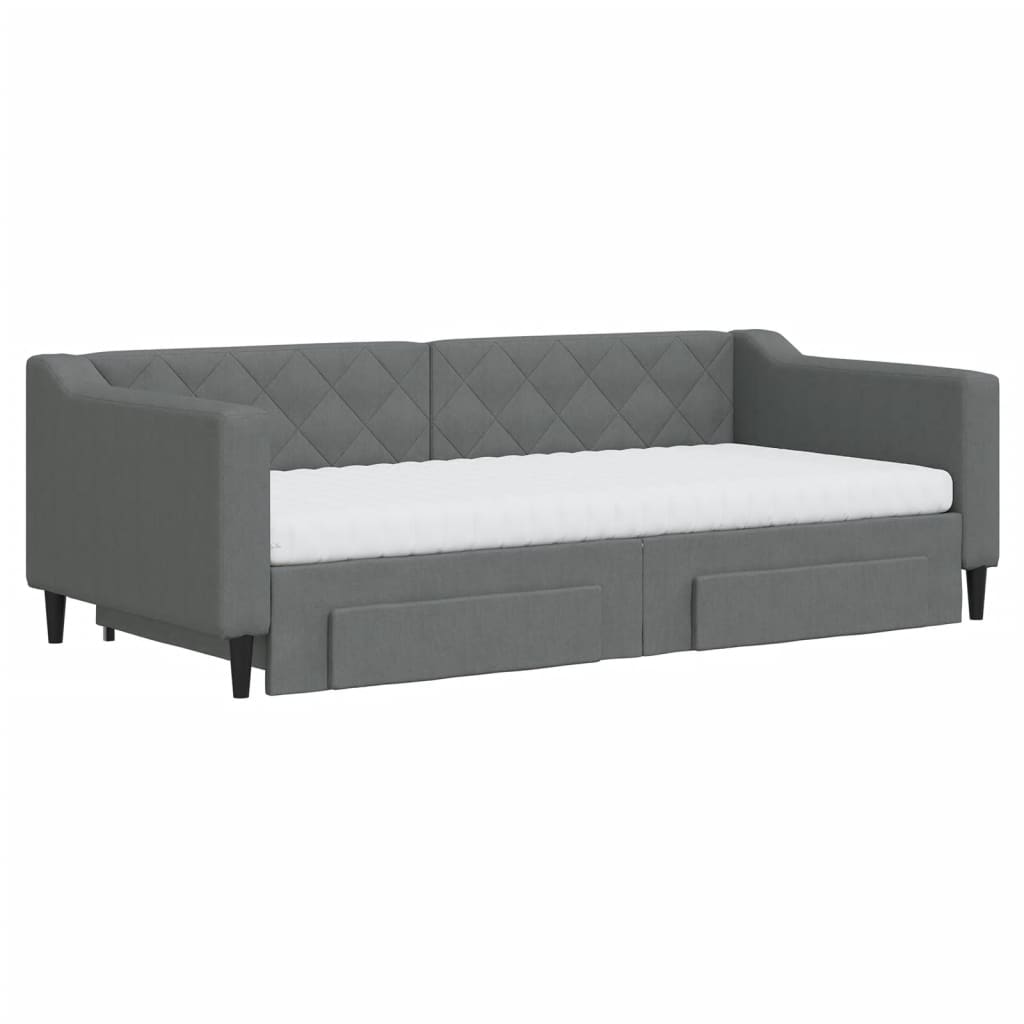 vidaXL Daybed with Trundle and Drawers Dark Grey 90x190 cm Fabric 3