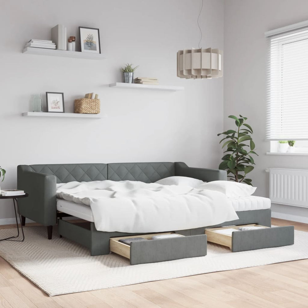 vidaXL Daybed with Trundle and Drawers Dark Grey 90x190 cm Fabric