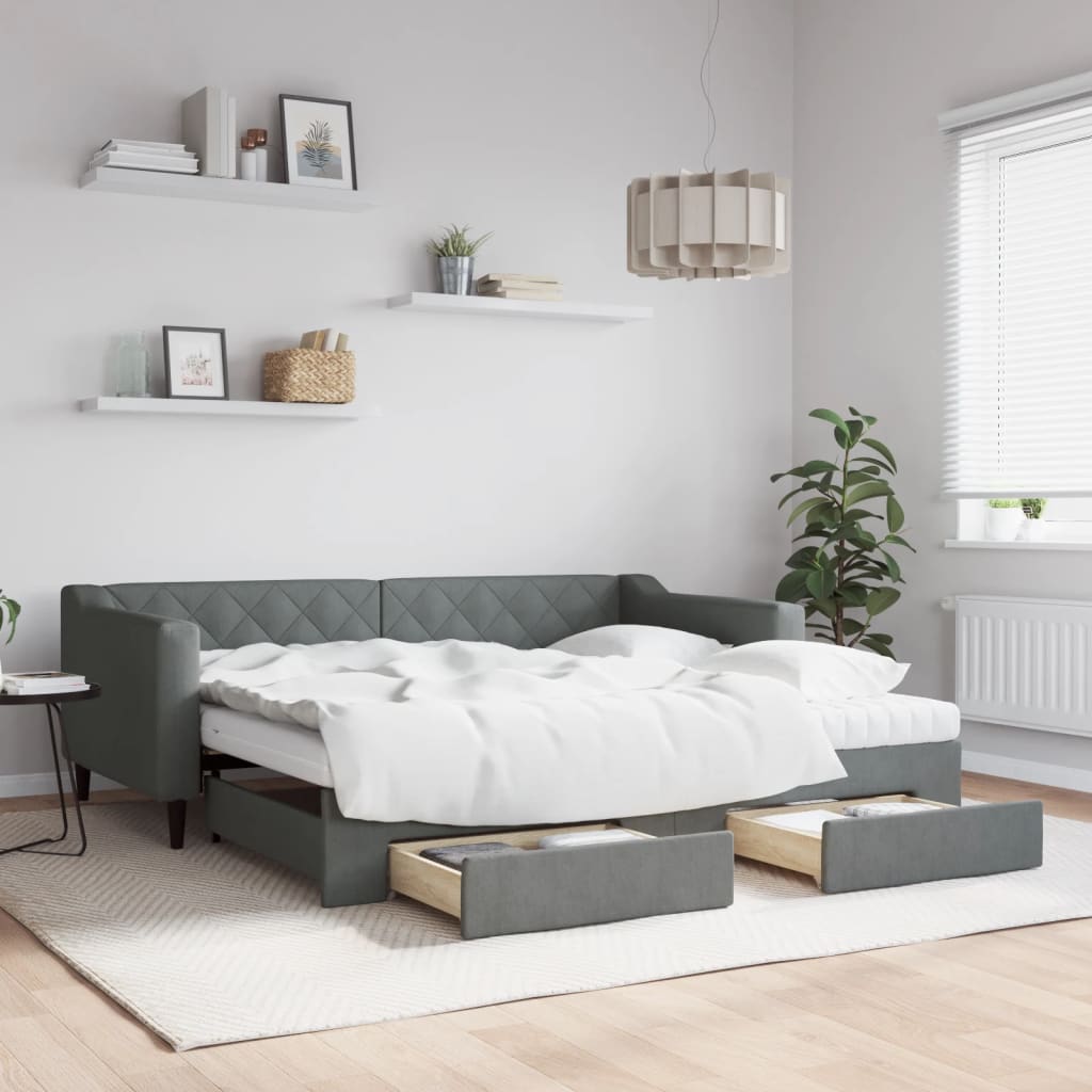 vidaXL Daybed with Trundle and Drawers Dark Grey 90x190 cm Fabric 1