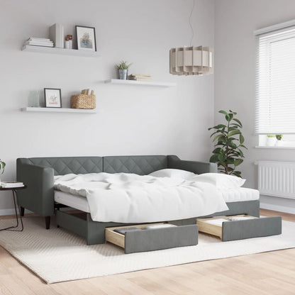 vidaXL Daybed with Trundle and Drawers Dark Grey 90x190 cm Fabric 1