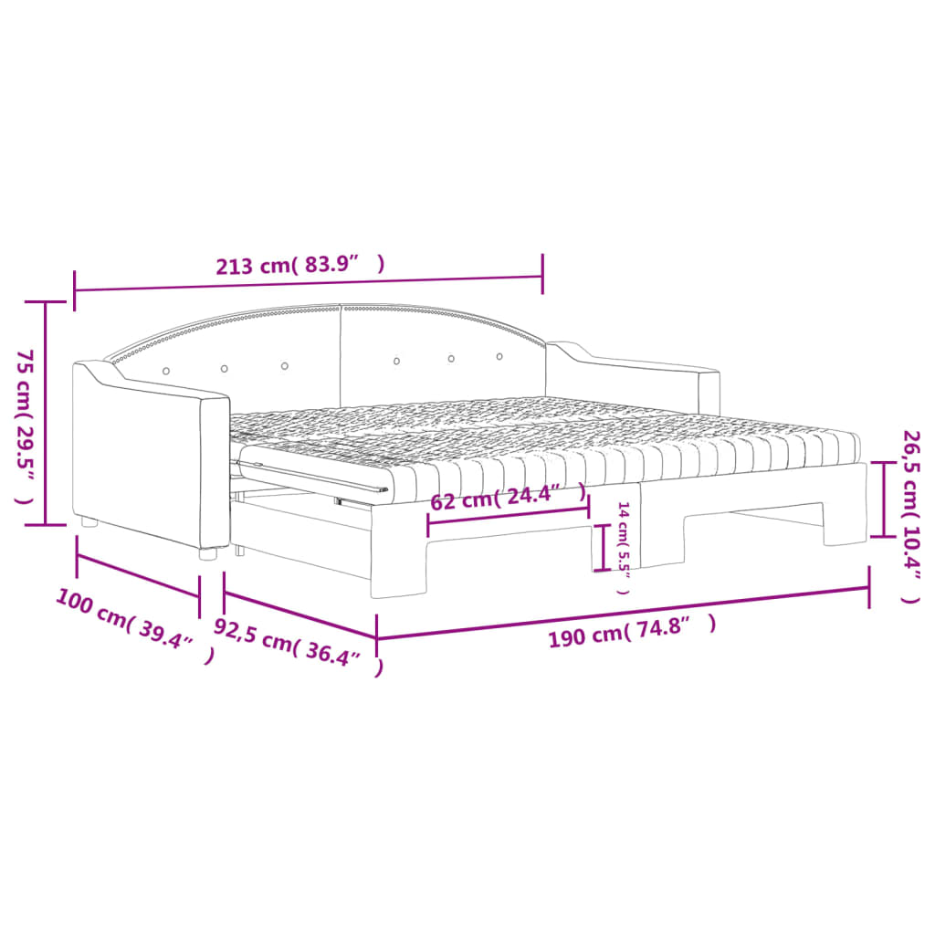 vidaXL Daybed with Trundle and Mattresses Dark Grey 90x190 cm Fabric