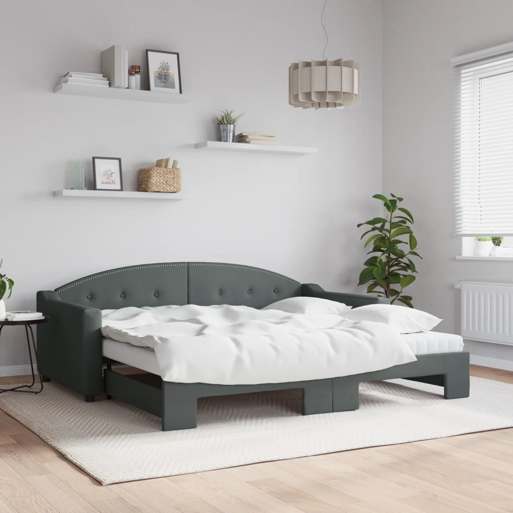 vidaXL Daybed with Trundle and Mattresses Dark Grey 90x190 cm Fabric