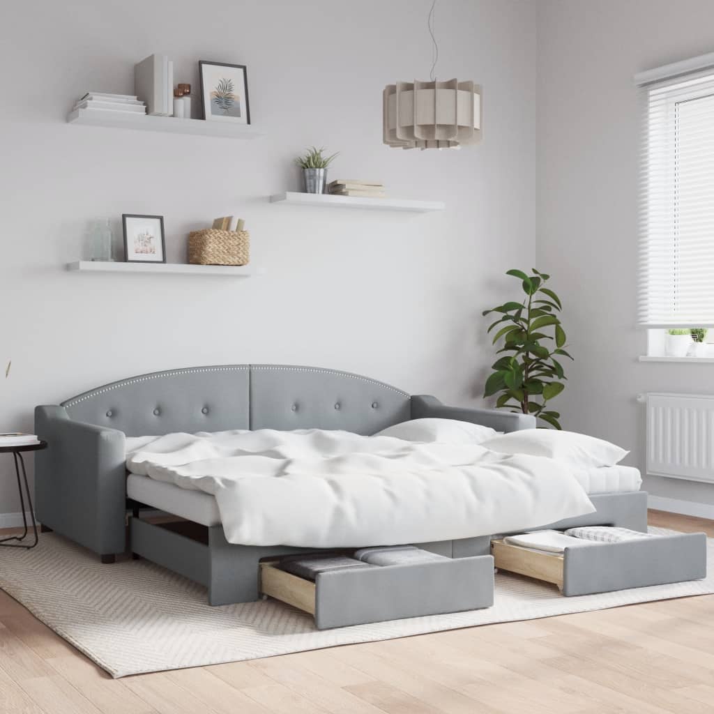 vidaXL Daybed with Trundle and Drawers Dark Grey 90x190 cm Fabric 1