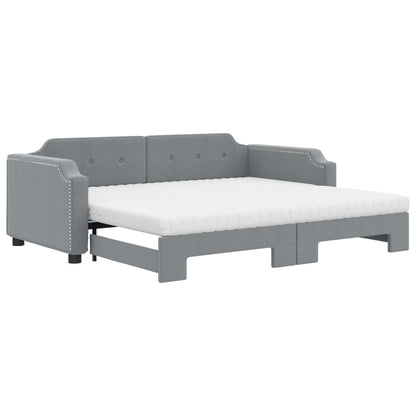 vidaXL Daybed with Trundle and Mattresses Light Grey 90x190 cm Fabric 2