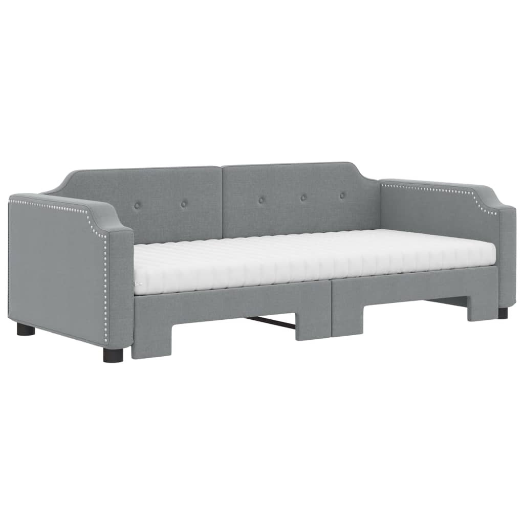 vidaXL Daybed with Trundle and Mattresses Light Grey 90x190 cm Fabric 3