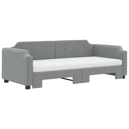 vidaXL Daybed with Trundle and Mattresses Light Grey 90x190 cm Fabric 3