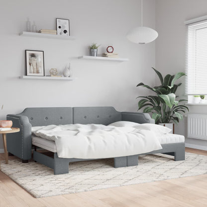 vidaXL Daybed with Trundle and Mattresses Light Grey 90x190 cm Fabric 1
