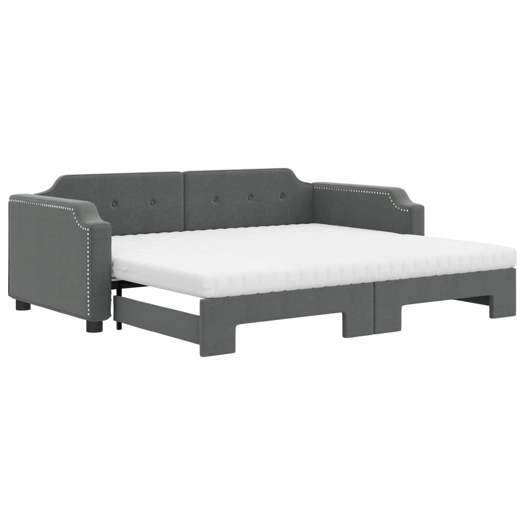 vidaXL Daybed with Trundle and Mattresses Dark Grey 90x190 cm Fabric 2