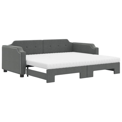 vidaXL Daybed with Trundle and Mattresses Dark Grey 90x190 cm Fabric 2