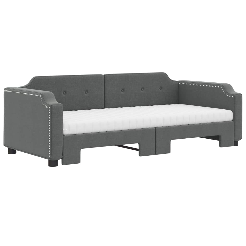 vidaXL Daybed with Trundle and Mattresses Dark Grey 90x190 cm Fabric 3