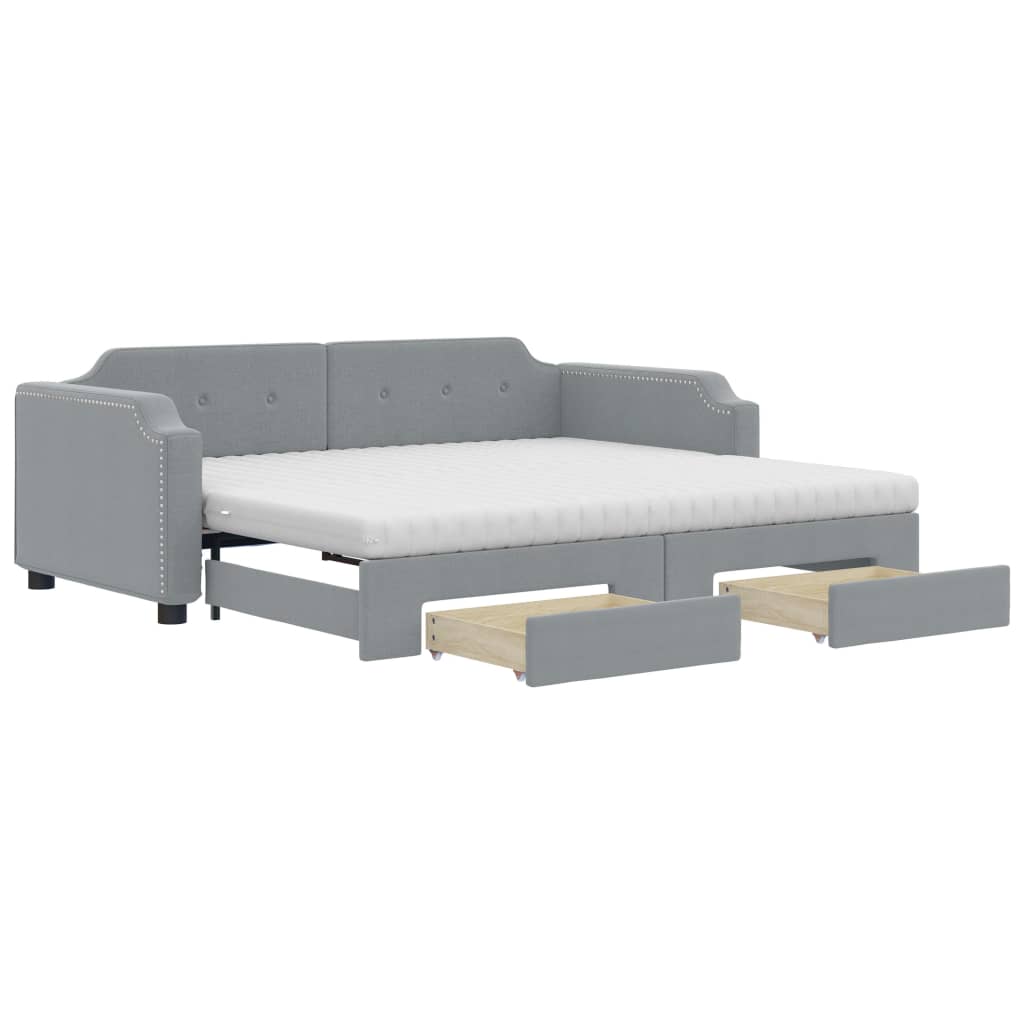 vidaXL Daybed with Trundle and Drawers Light Grey 90x190 cm Fabric 2