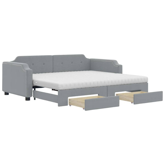 vidaXL Daybed with Trundle and Drawers Light Grey 90x190 cm Fabric 2