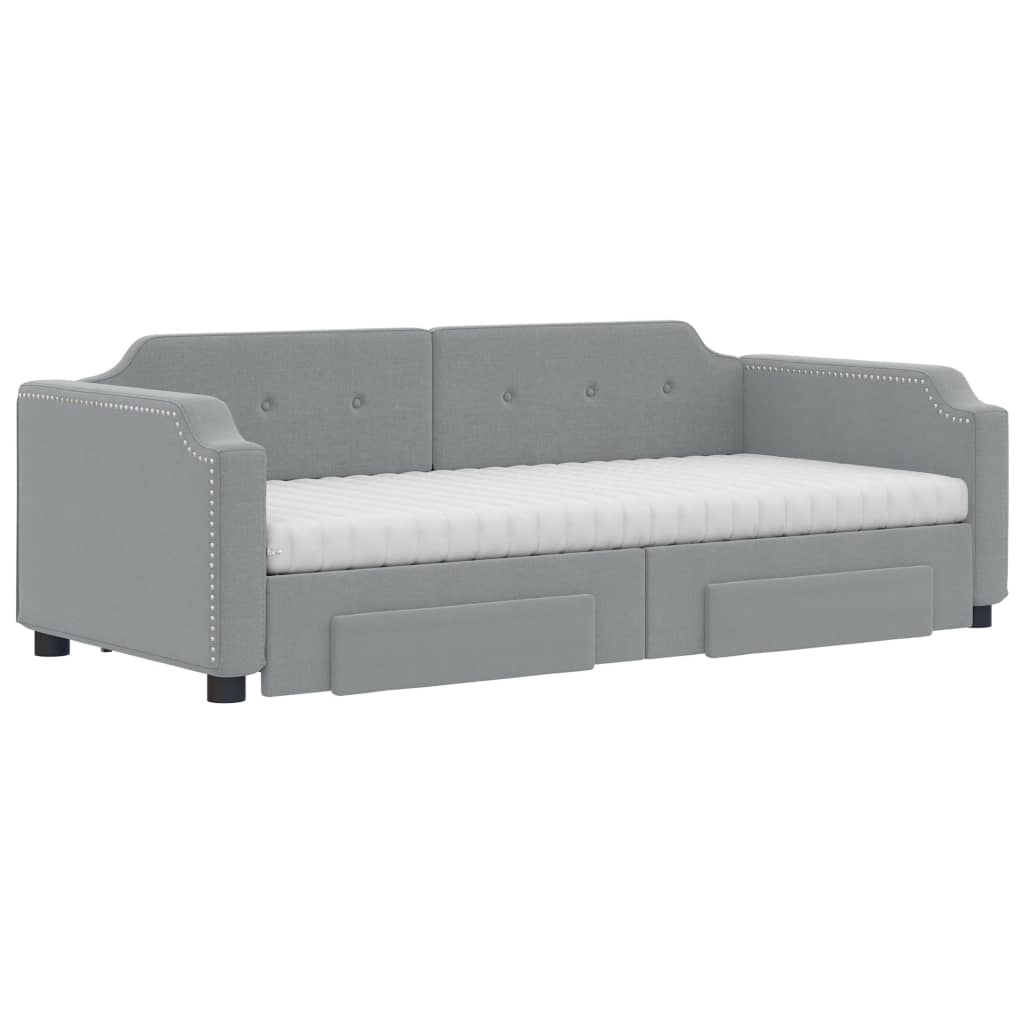 vidaXL Daybed with Trundle and Drawers Light Grey 90x190 cm Fabric 3
