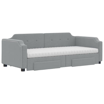 vidaXL Daybed with Trundle and Drawers Light Grey 90x190 cm Fabric 3