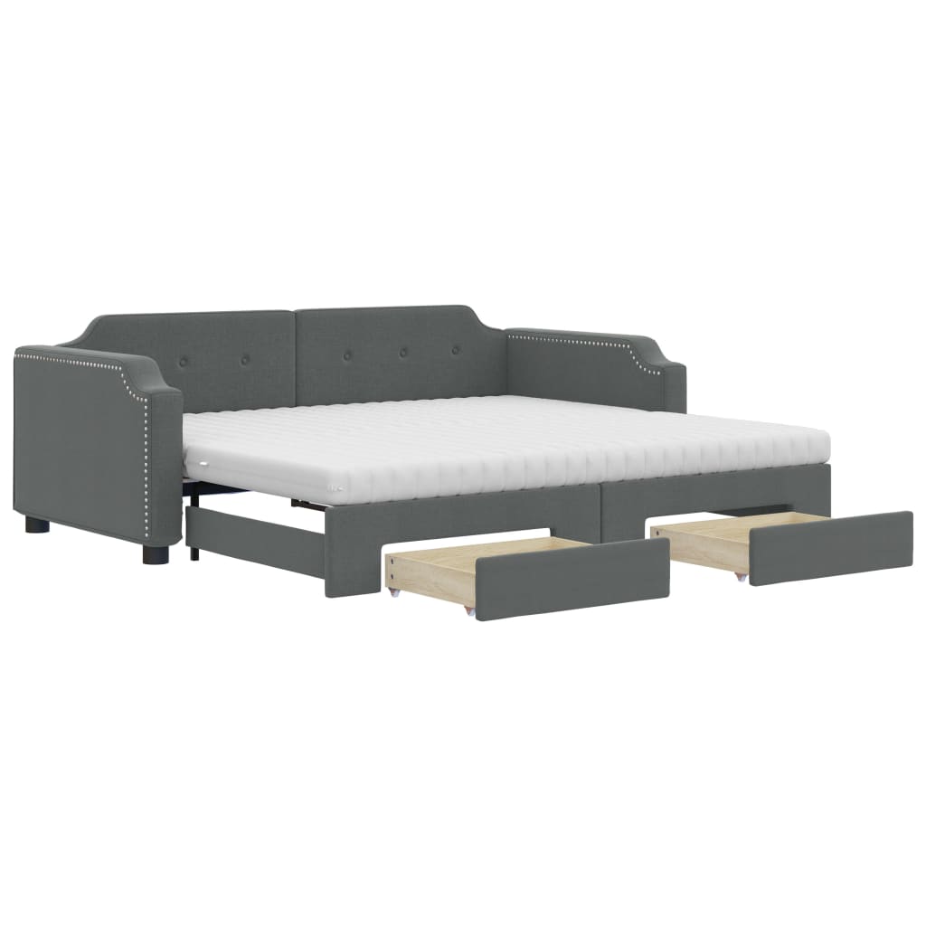 vidaXL Daybed with Trundle and Drawers Dark Grey 90x190 cm Fabric 2