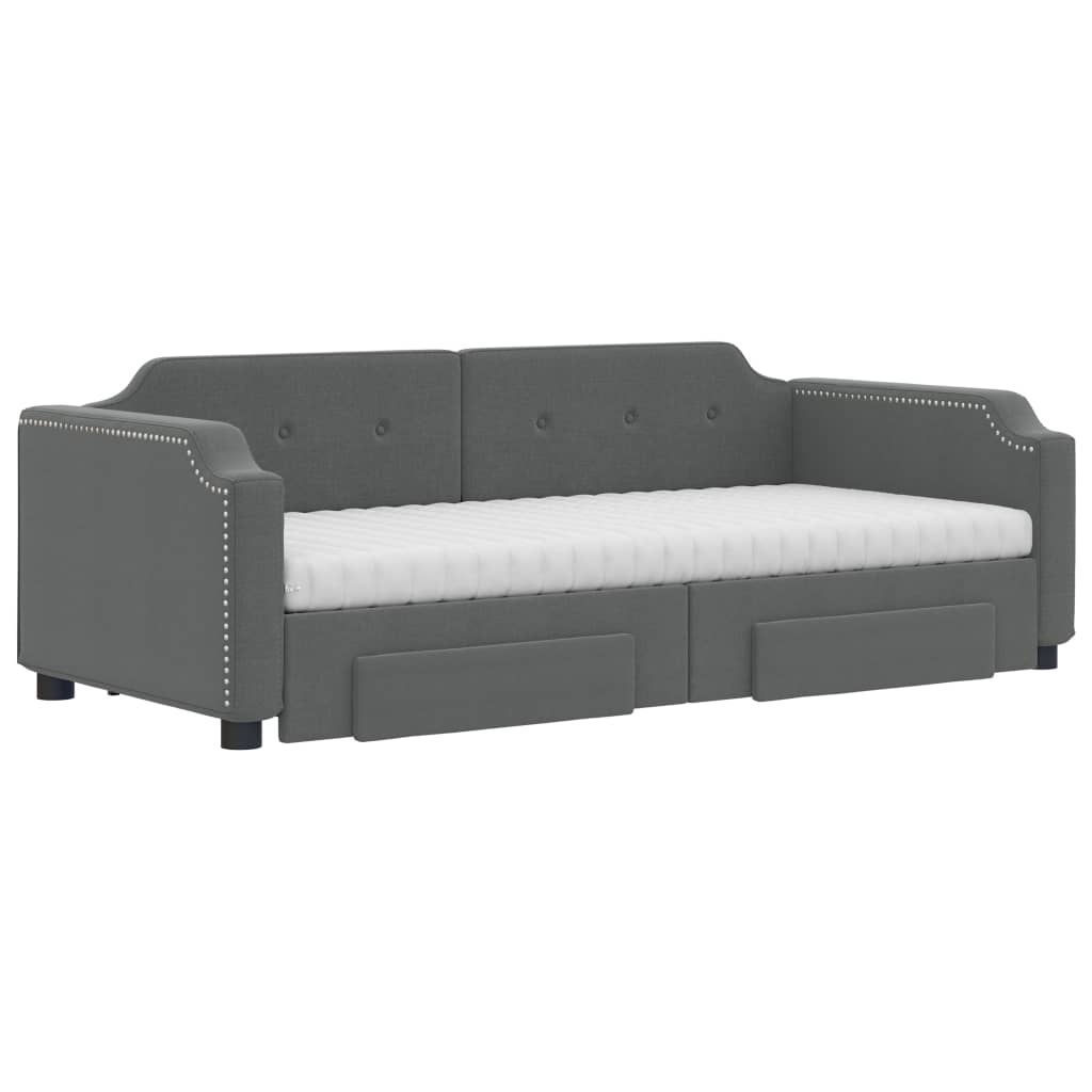 vidaXL Daybed with Trundle and Drawers Dark Grey 90x190 cm Fabric 3