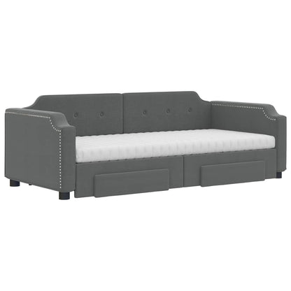 vidaXL Daybed with Trundle and Drawers Dark Grey 90x190 cm Fabric 3