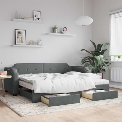 vidaXL Daybed with Trundle and Drawers Dark Grey 90x190 cm Fabric 1