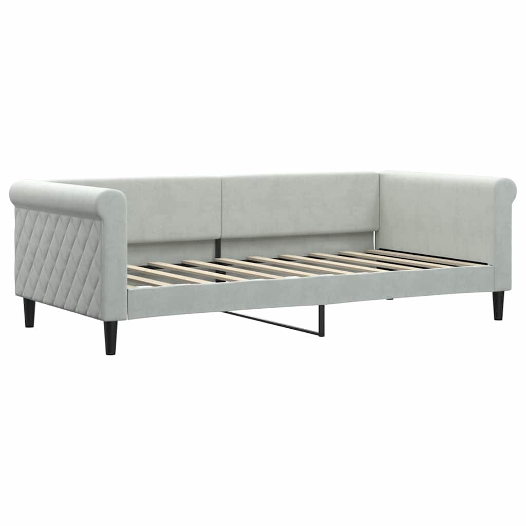 vidaXL Daybed with Trundle and Mattresses Light Grey 90x190 cm Velvet 3