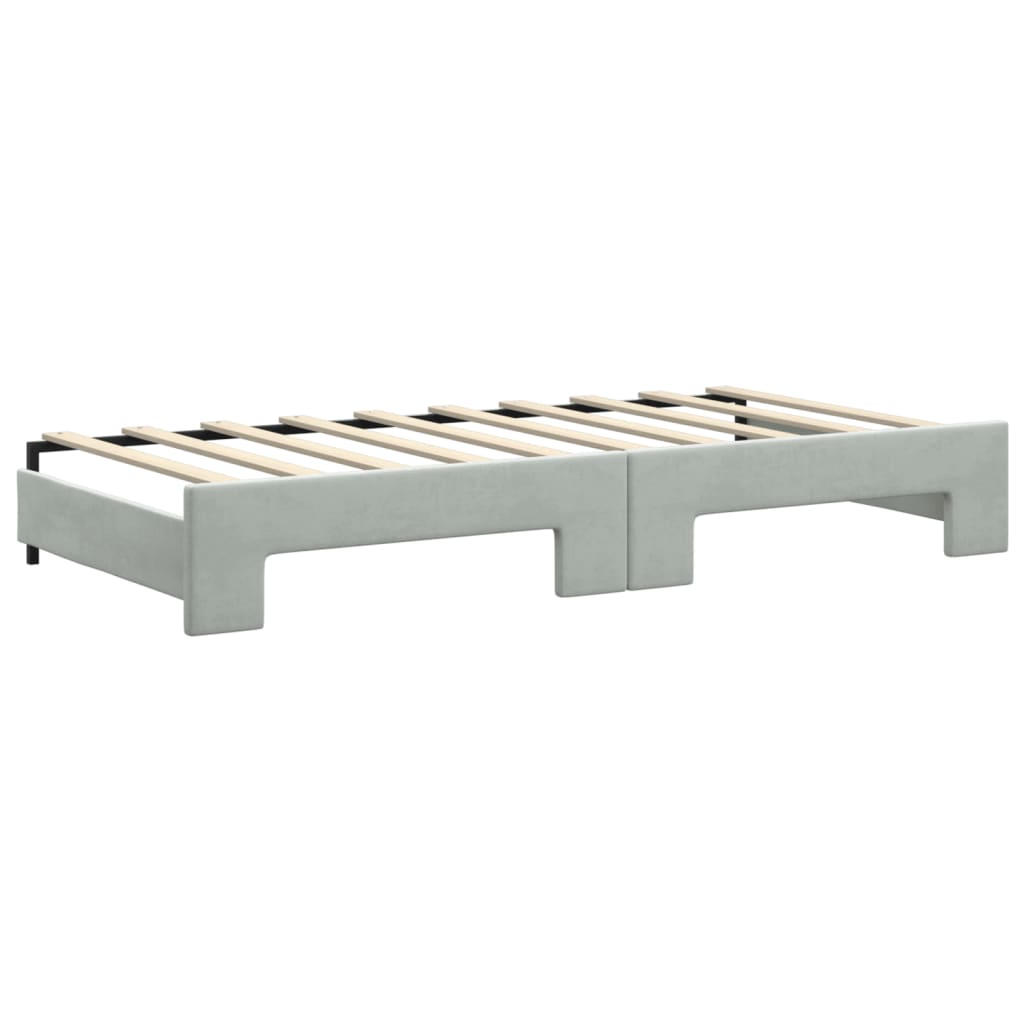 vidaXL Daybed with Trundle and Mattresses Light Grey 90x190 cm Velvet 4