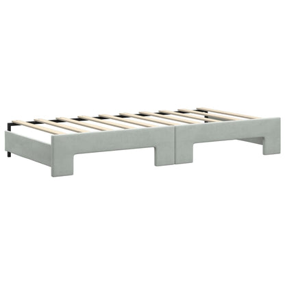 vidaXL Daybed with Trundle and Mattresses Light Grey 90x190 cm Velvet 4