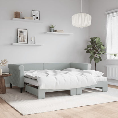 vidaXL Daybed with Trundle and Mattresses Light Grey 90x190 cm Velvet 1