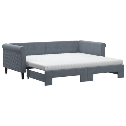 vidaXL Daybed with Trundle and Mattresses Dark Grey 90x190 cm Velvet 2
