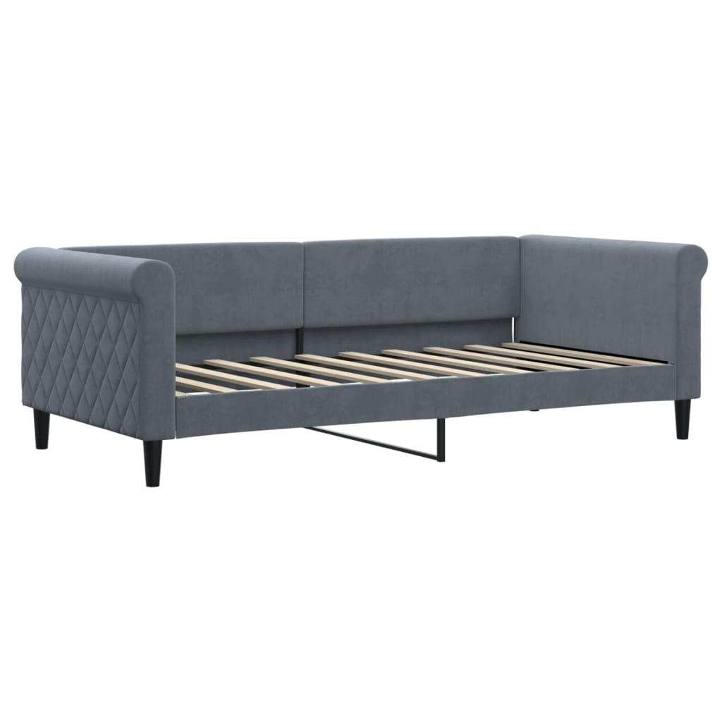 vidaXL Daybed with Trundle and Mattresses Dark Grey 90x190 cm Velvet 3