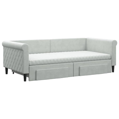 vidaXL Daybed with Trundle and Drawers Light Grey 90x190 cm Velvet 3