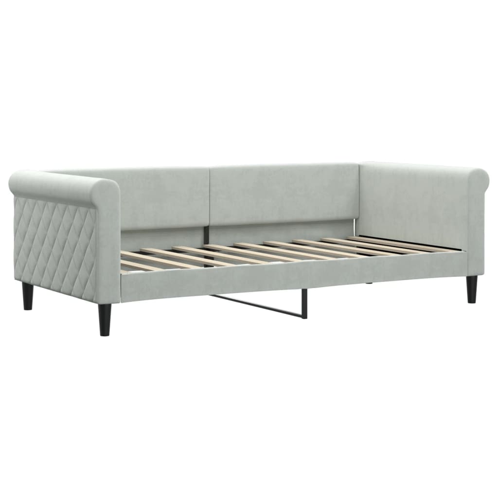 vidaXL Daybed with Trundle and Drawers Light Grey 90x190 cm Velvet 4