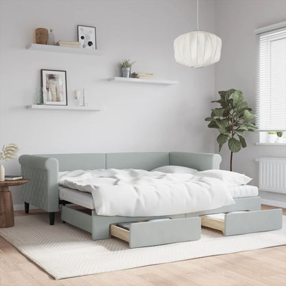 vidaXL Daybed with Trundle and Drawers Light Grey 90x190 cm Velvet 1