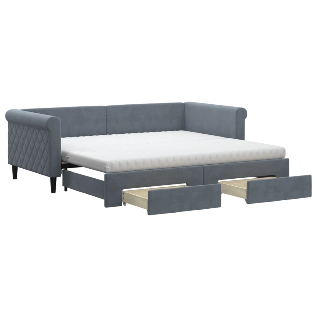 vidaXL Daybed with Trundle and Drawers Dark Grey 90x190 cm Velvet 2
