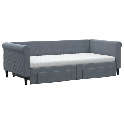 vidaXL Daybed with Trundle and Drawers Dark Grey 90x190 cm Velvet 3