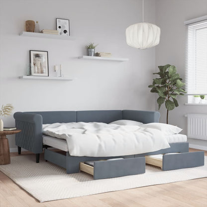 vidaXL Daybed with Trundle and Drawers Dark Grey 90x190 cm Velvet 1
