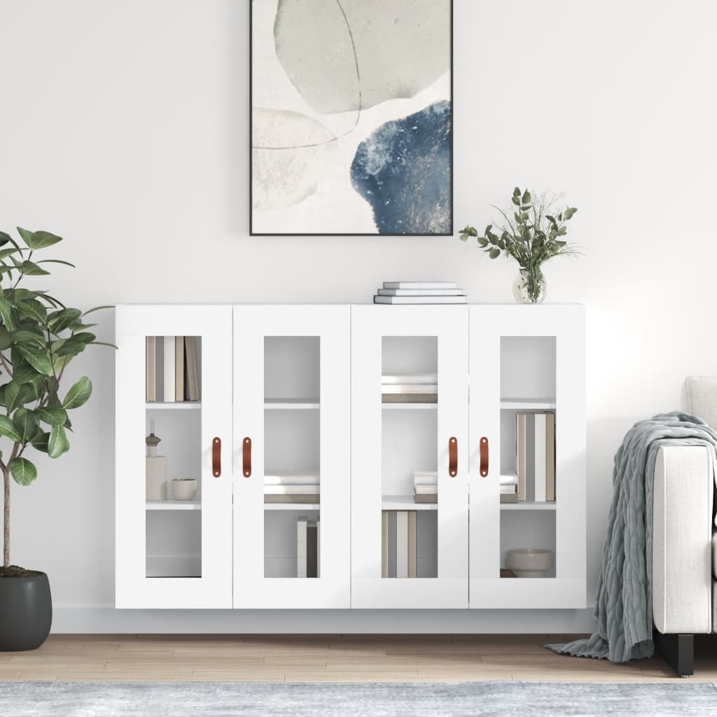 Wall Mounted Cabinets 2 pcs Engineered Wood Leather White