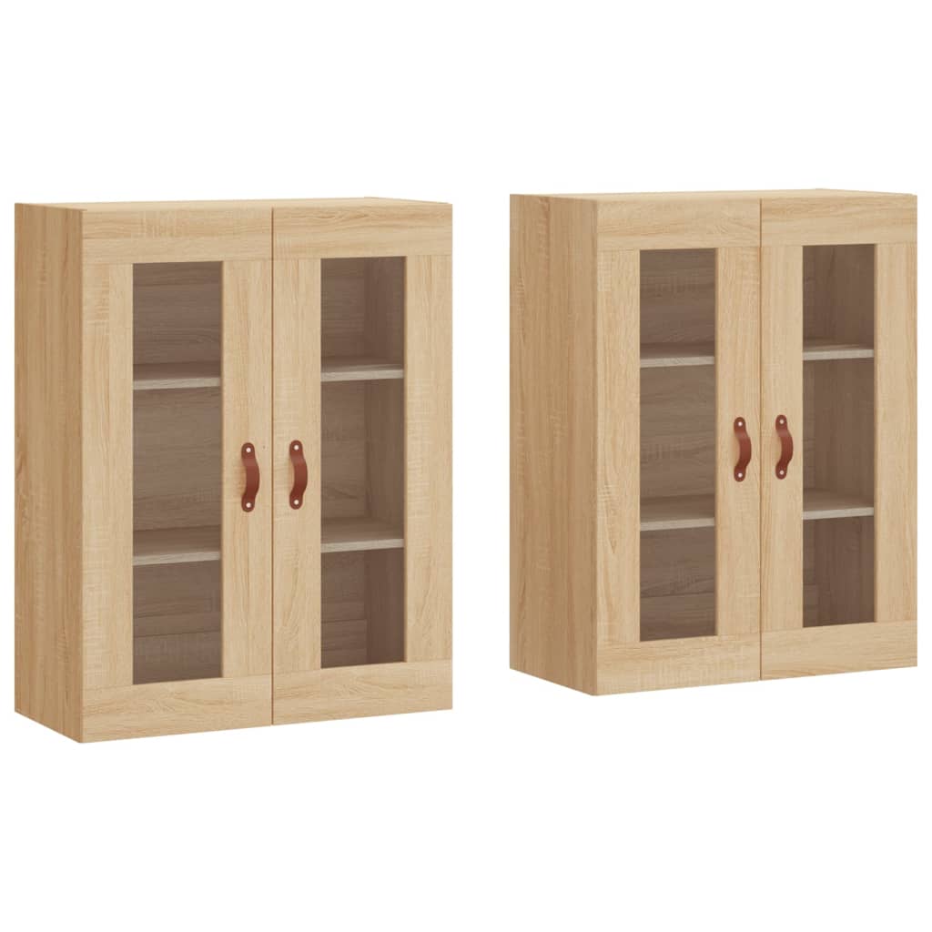Wall Mounted Cabinets 2 pcs Engineered Wood Leather Sonoma oak