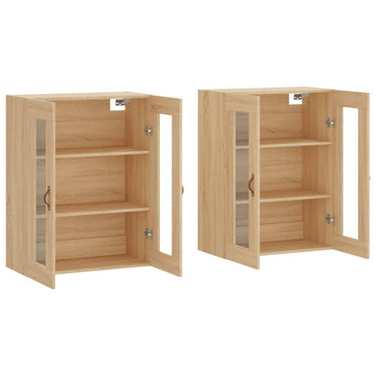 Wall Mounted Cabinets 2 pcs Engineered Wood Leather Sonoma oak