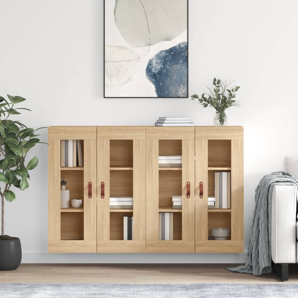 Wall Mounted Cabinets 2 pcs Engineered Wood Leather Sonoma oak