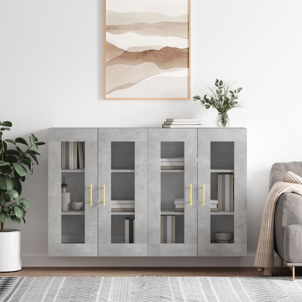 Wall Mounted Cabinets 2 pcs Engineered Wood Tube Gold Concrete grey
