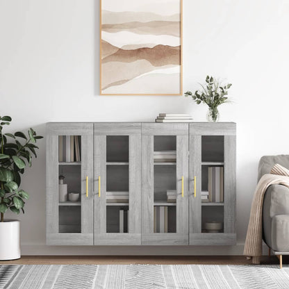 Wall Mounted Cabinets 2 pcs Engineered Wood Tube Gold Grey sonoma