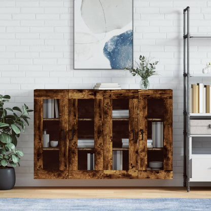 Wall Mounted Cabinets 2 pcs Engineered Wood U Shape Black Smoked oak