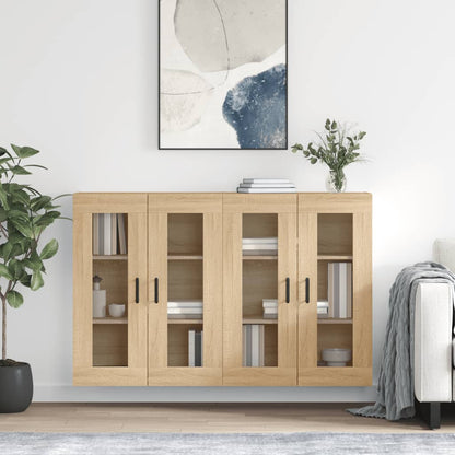Wall Mounted Cabinets 2 pcs Engineered Wood Round Black Sonoma oak