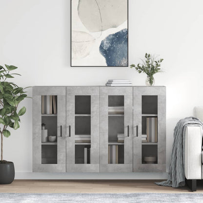 Wall Mounted Cabinets 2 pcs Engineered Wood Round Black Concrete grey