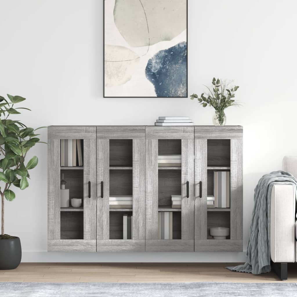Wall Mounted Cabinets 2 pcs Engineered Wood Round Black Grey sonoma