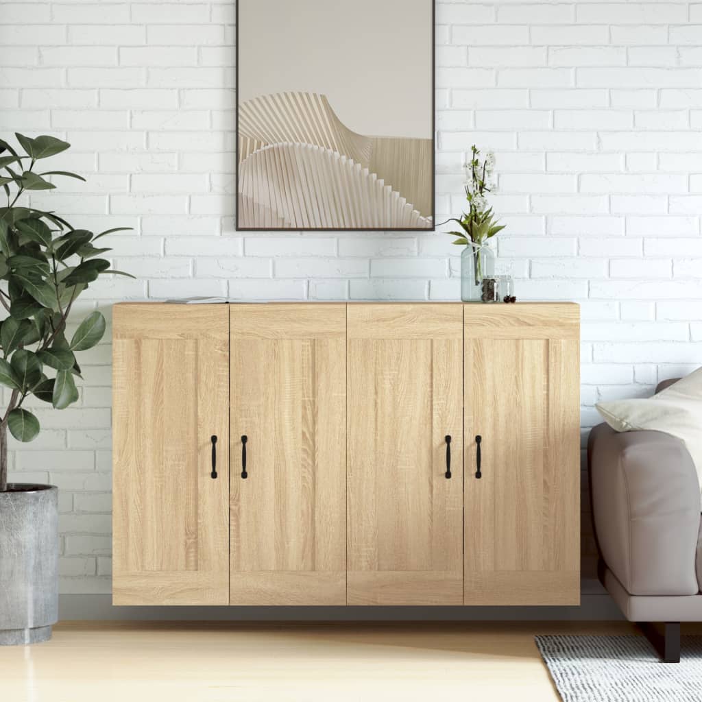 Wall Mounted Cabinets 2 pcs Engineered Wood Metal Black High gloss white