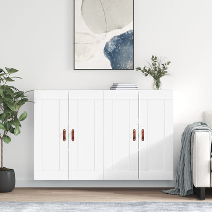Wall Mounted Cabinets 2 pcs Engineered Wood Leather White