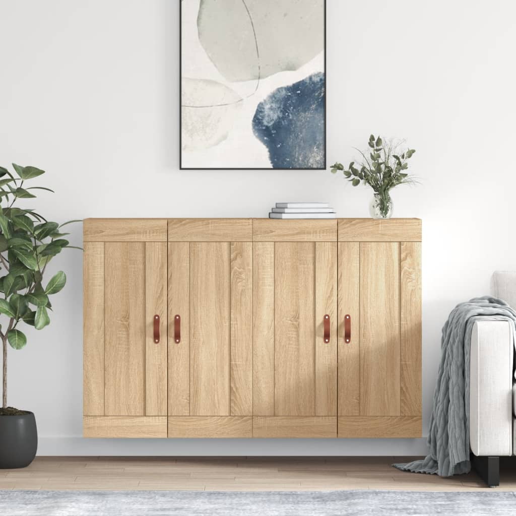 Wall Mounted Cabinets 2 pcs Engineered Wood Leather Sonoma oak